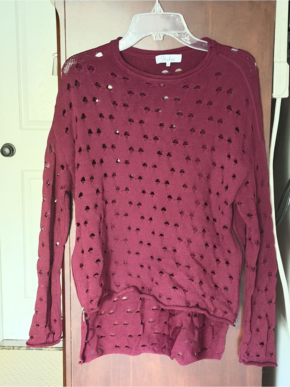 Parker Women's Distressed Knit Crewneck Sweater - Burgundy